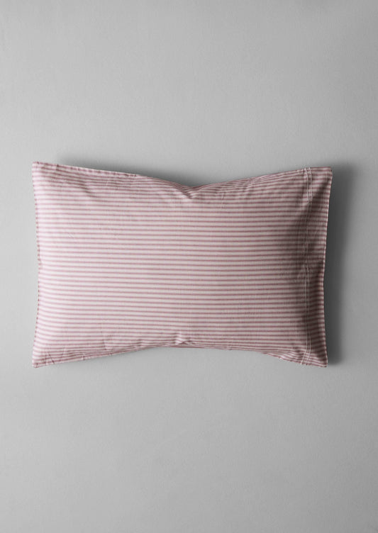 Ticking Stripe Cotton Housewife Pillowcase | Ecru/Rose