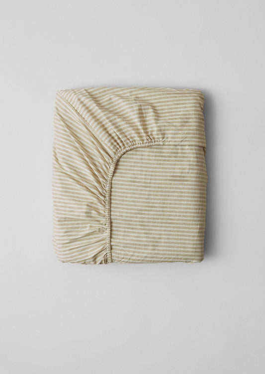 Ticking Stripe Cotton Fitted Sheet | Ecru/Straw