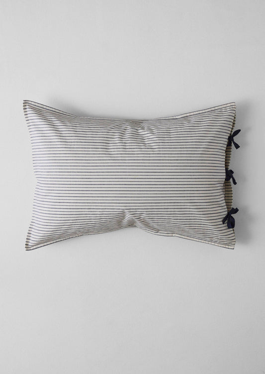 Pyjama Stripe Cotton Housewife Pillowcase | Navy/Ecru