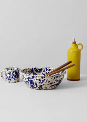 Splatter Enamel Salad Bowl | Cream/Blue