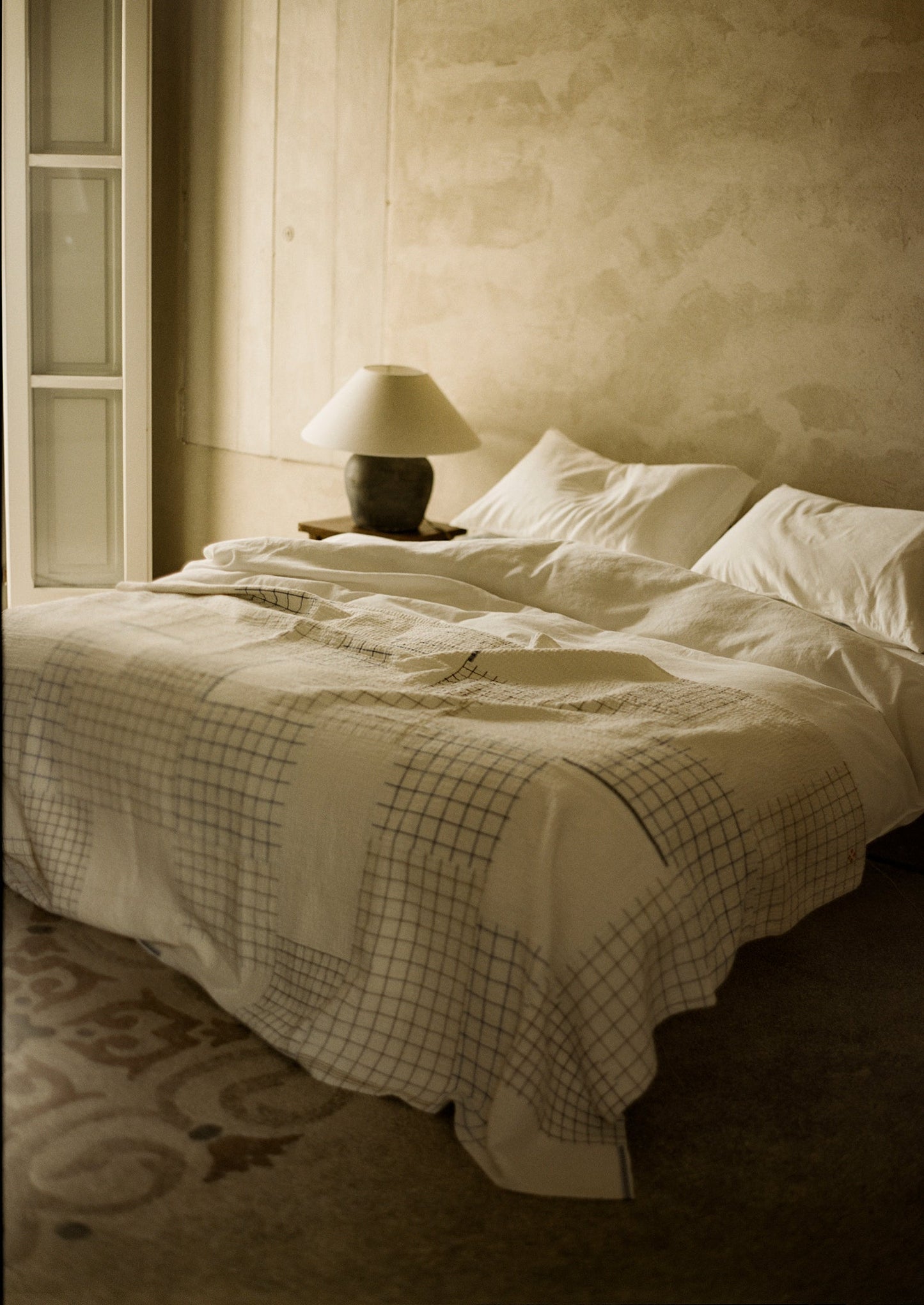 Tea Towel Check Patchwork Bedspread | Ecru/Multi