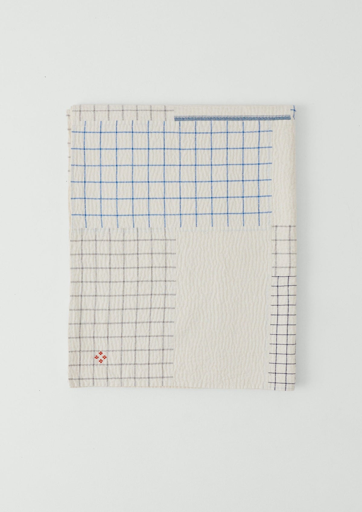 Tea Towel Check Patchwork Bedspread | Ecru/Multi