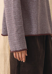 Stripe Linen Cotton Sweater | Brown Ochre/Periwinkle