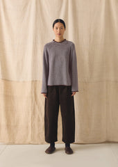 Stripe Linen Cotton Sweater | Brown Ochre/Periwinkle