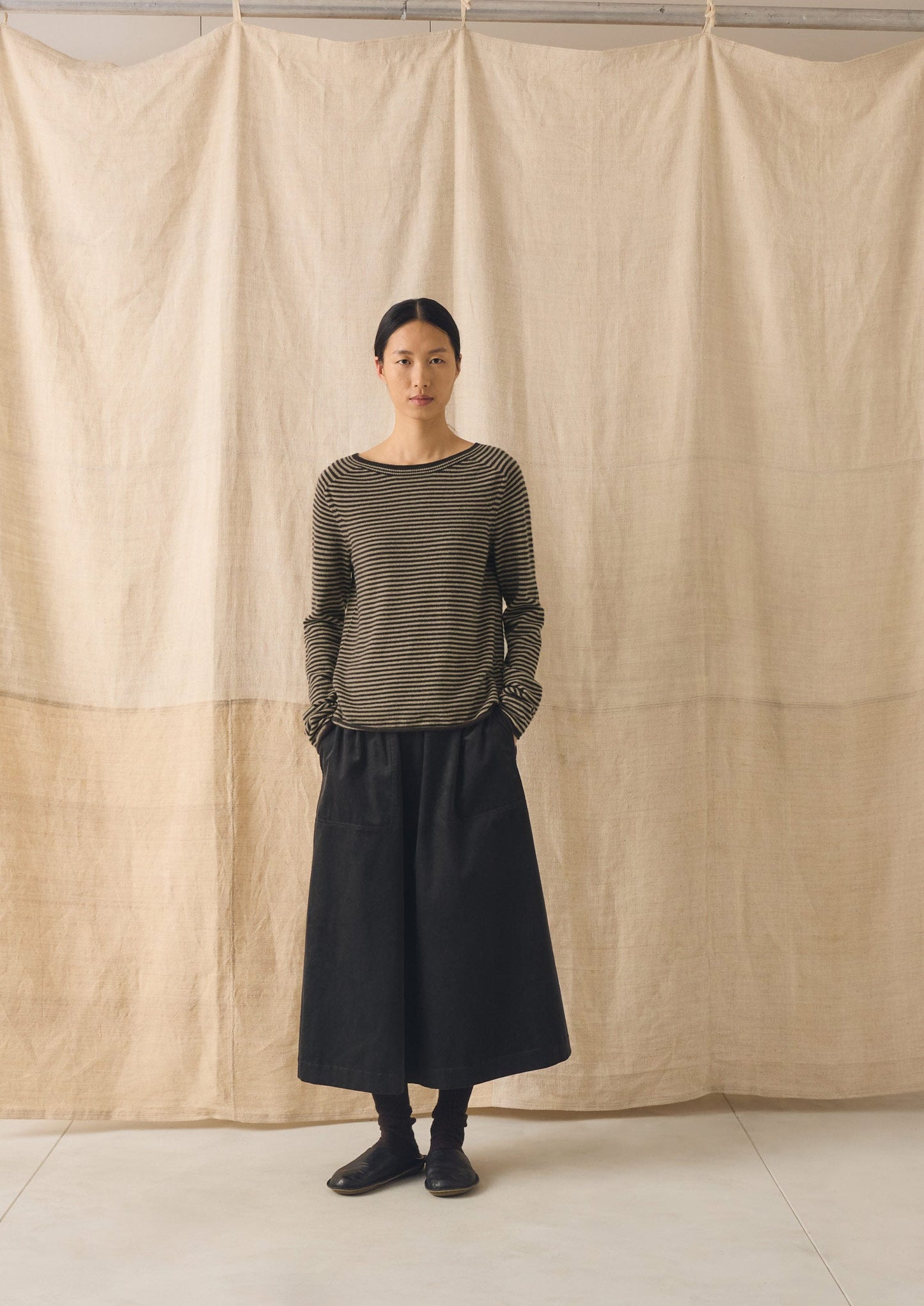 Stripe Wool Cashmere Neat Sweater | Brown Umber/Biscuit