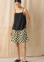 Square Neck Garment Dyed Linen Tank | Black Pepper