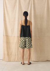 Square Neck Garment Dyed Linen Tank | Black Pepper