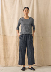 Stripe Linen Cotton Barrel Leg Trousers | Shadow Blue/Black