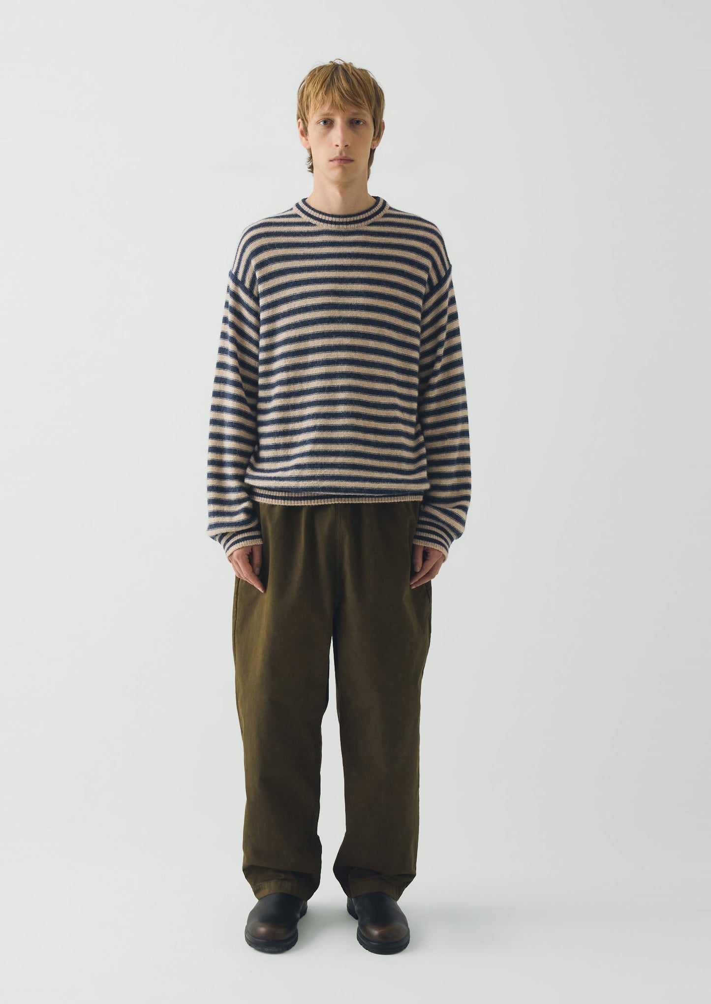 Stripe Alpaca Wool Sweater | Navy/Oatmeal