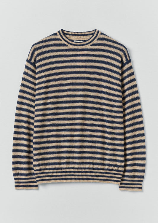 Stripe Alpaca Wool Sweater | Navy/Oatmeal