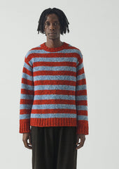 Stripe Donegal Wool Crew Neck Sweater | Red/Blue