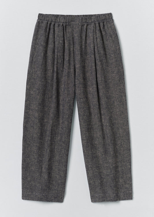 Pleated Linen Cotton Twill Trousers | Navy/Ecru