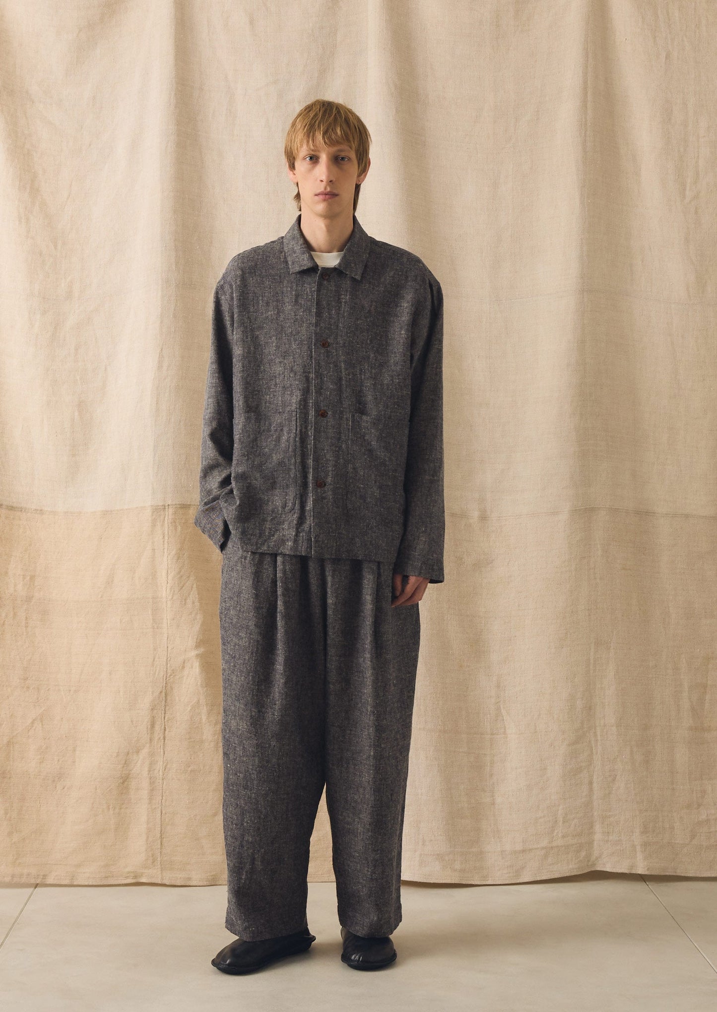 Relaxed Linen Cotton Shirt | Navy/Ecru