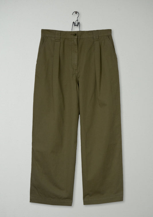 Reworn Cotton Linen Twill Trousers Size 10 (1156) | Olive Leaf