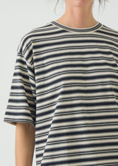 Stripe Cotton Short Sleeve Tee | Blue Graphite/Egret