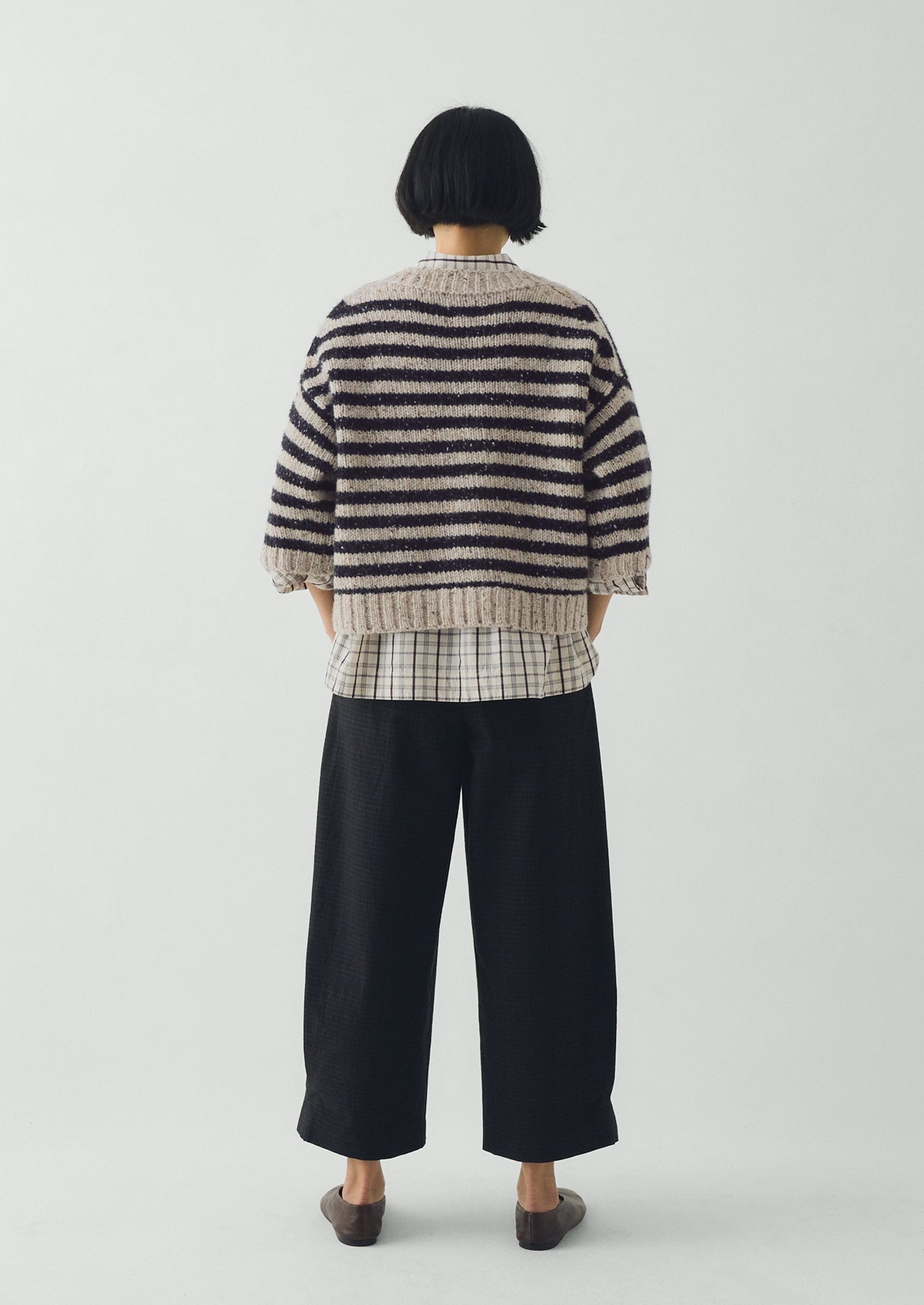 Stripe Donegal Short Sleeve Sweater | Soft Black/Oatmeal