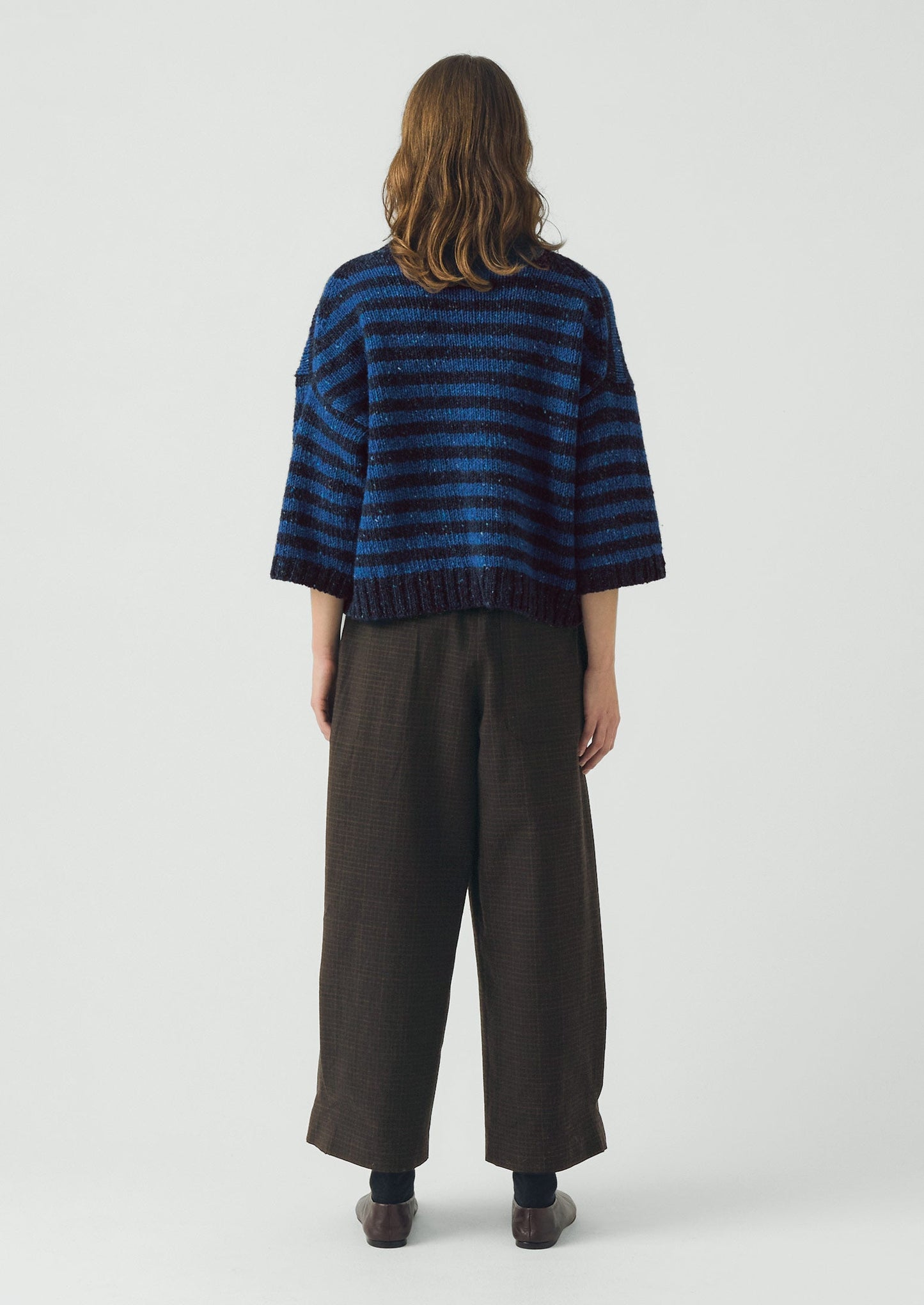 Stripe Donegal Short Sleeve Sweater | Midnight/Neptune Blue