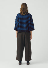 Stripe Donegal Short Sleeve Sweater | Midnight/Neptune Blue