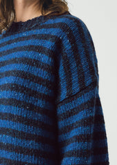 Stripe Donegal Short Sleeve Sweater | Midnight/Neptune Blue