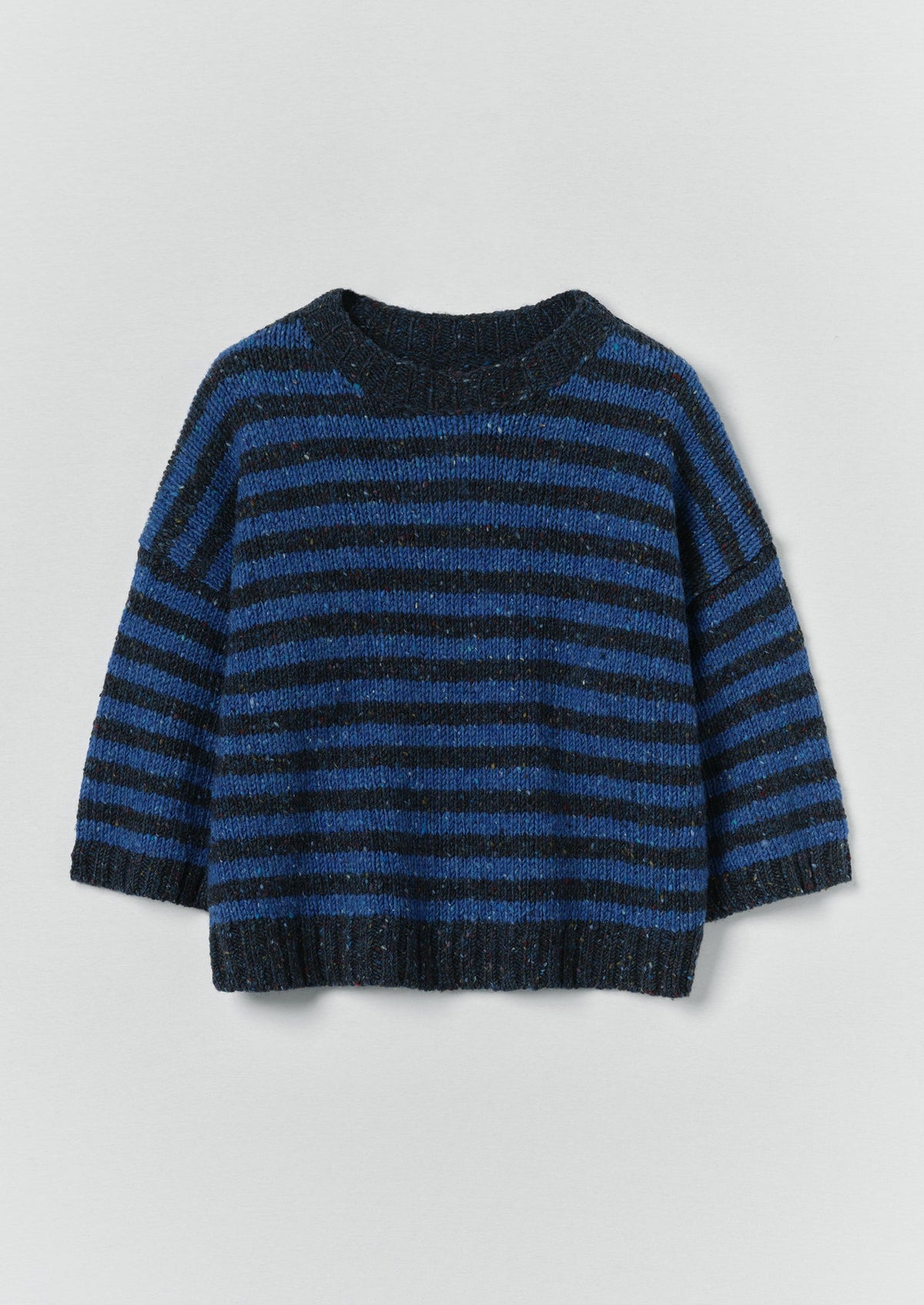 Stripe Donegal Short Sleeve Sweater | Midnight/Neptune Blue