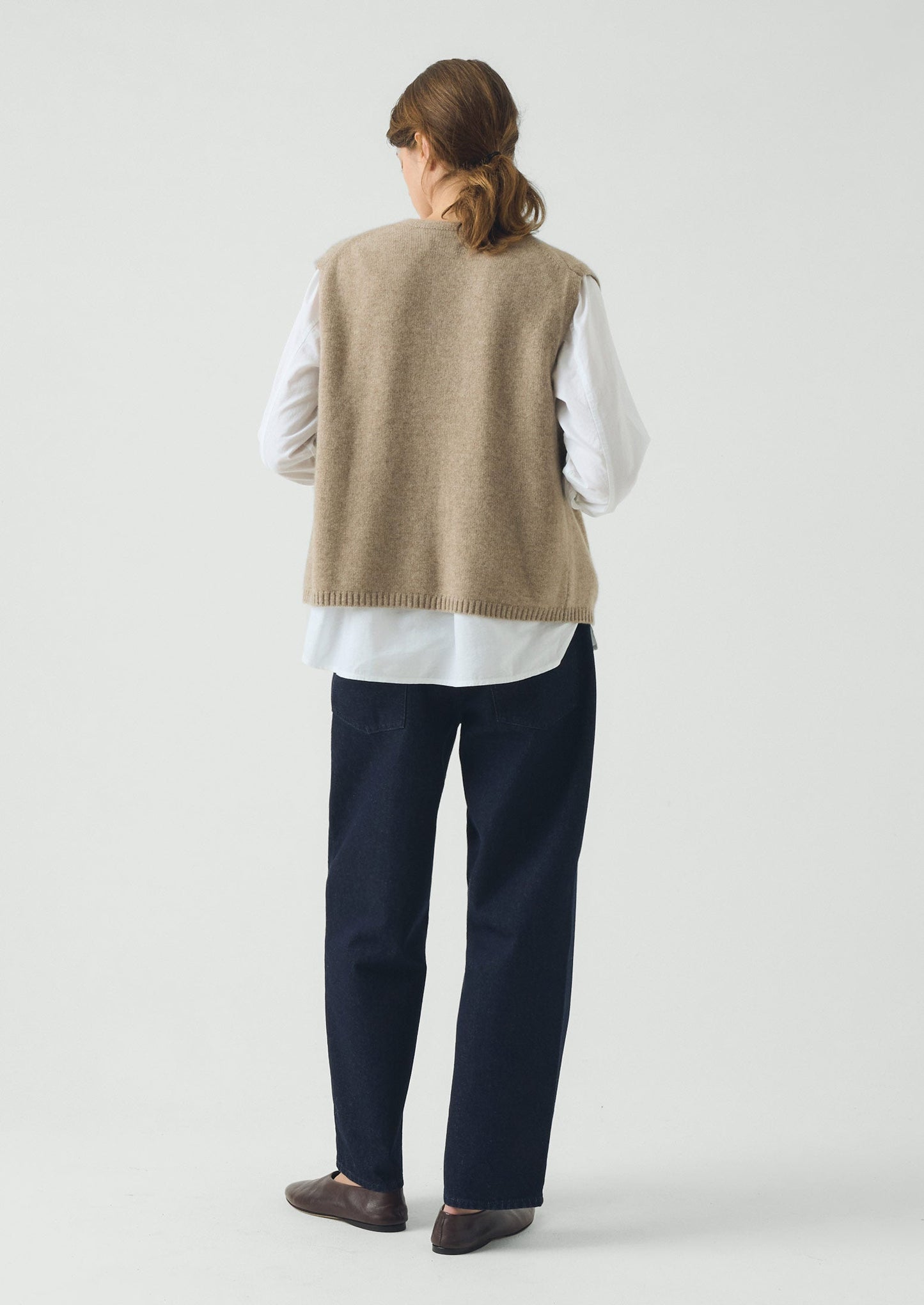 Wool Cashmere V Neck Tank | Stone Melange