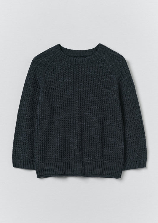 Textured Rib Linen Cotton Sweater | Dark Navy