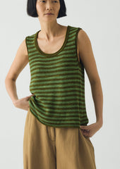 Stripe Linen Cotton Knitted Vest | Green Olive/Verde