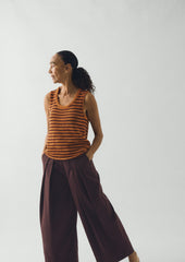 Stripe Linen Cotton Knitted Vest | Beetroot/Butterscotch