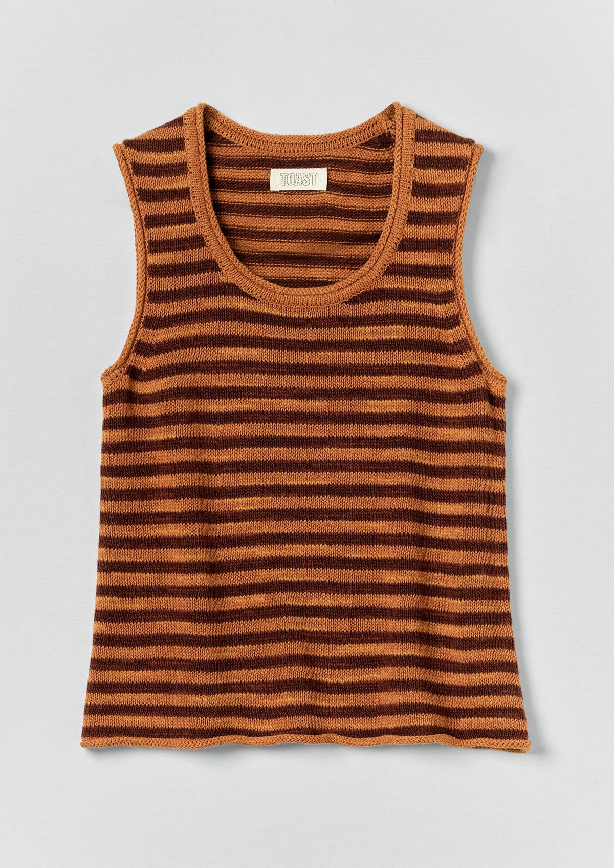 Stripe Linen Cotton Knitted Vest | Beetroot/Butterscotch