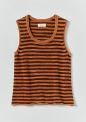 Stripe Linen Cotton Knitted Vest | Beetroot/Butterscotch