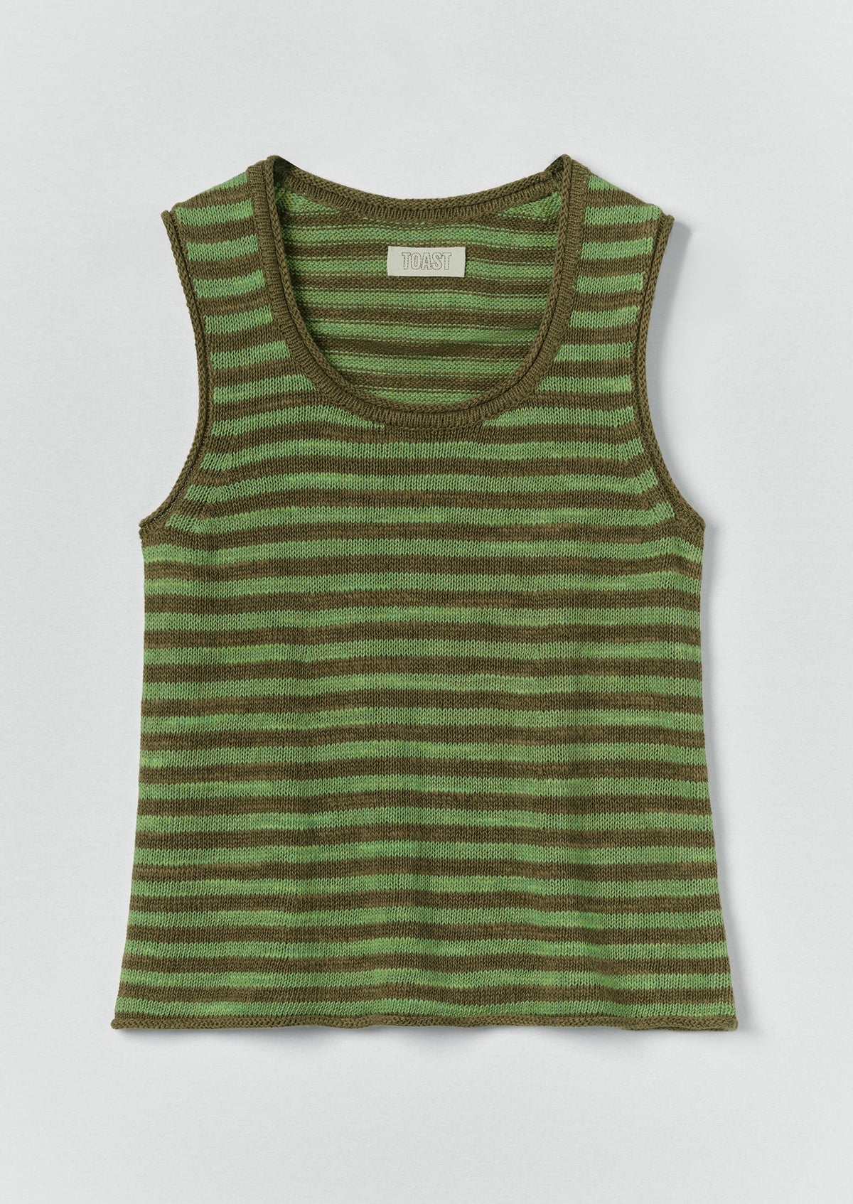 Stripe Linen Cotton Knitted Vest | Green Olive/Verde