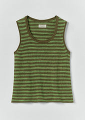 Stripe Linen Cotton Knitted Vest | Green Olive/Verde