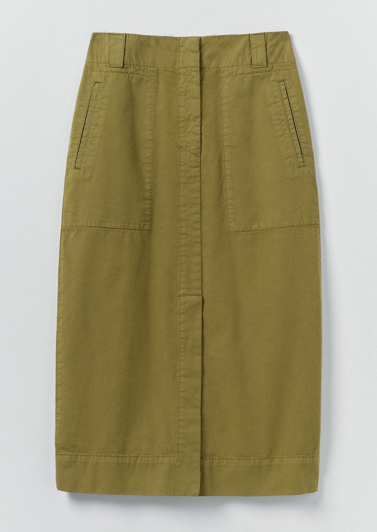 Straight Cotton Twill Skirt | Warm Olive