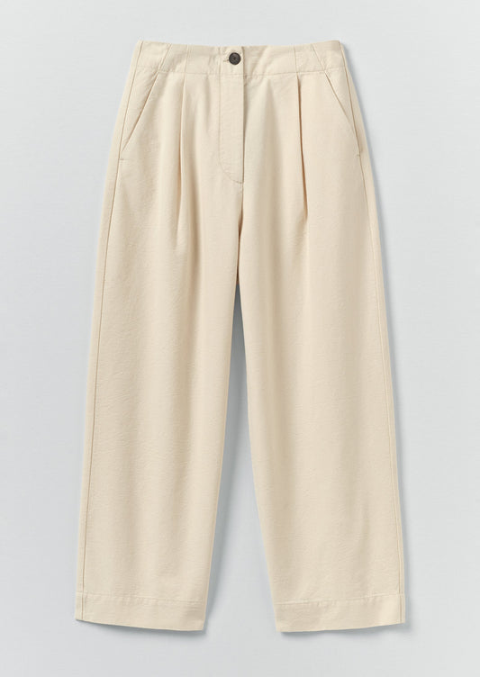 Pleat Front Cotton Trousers | Natural