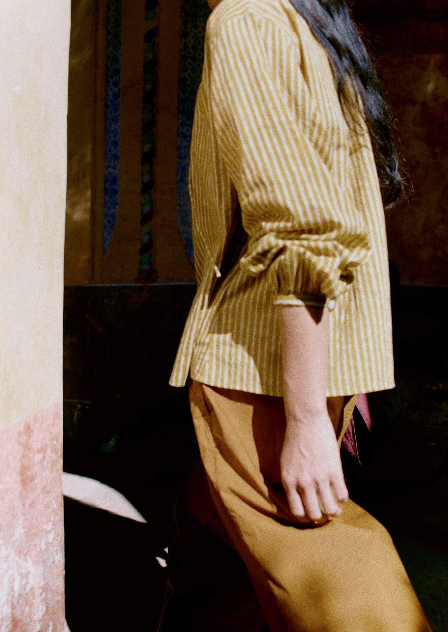 Pleated Pull On Cotton Poplin Trousers | Dhal