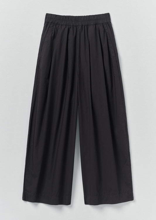 Pleated Pull On Cotton Poplin Trousers | Slate