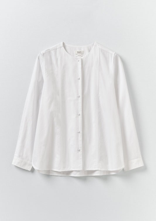 Round Neck Cotton Oxford Shirt | Paper White