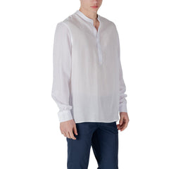 Image 3 : Chemise Antony Morato homme en lyocell et lin blanc, vue trois quarts portée — Delvale