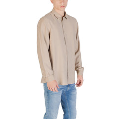 Image 3 : Vue de trois quarts de la chemise Antony Morato manches longues viscose beige, coupe droite décontractée — Delvale