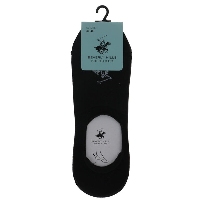 Image 1 : Pack de chaussettes invisibles Beverly Hills Polo Club homme coloris noir, étiquette taille 43-46 visible, présentation face avant sur fond blanc — Delvale
