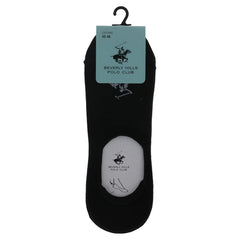 Image 1 : Pack de chaussettes invisibles Beverly Hills Polo Club homme coloris noir, étiquette taille 43-46 visible, présentation face avant sur fond blanc — Delvale