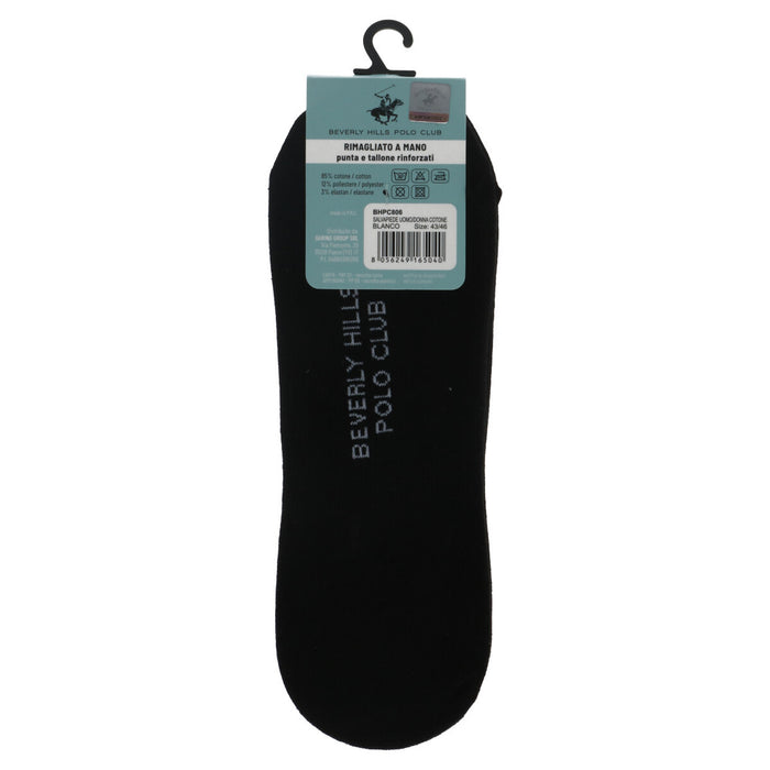 Image 2 : Chaussette invisible Beverly Hills Polo Club homme noire avec semelle intérieure blanche logo polo cavalier visible, vue de dos — Delvale