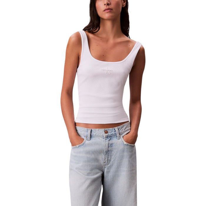 Image 1 : Débardeur blanc Calvin Klein Jeans col rond coupe sans manches pour femme — delvale
