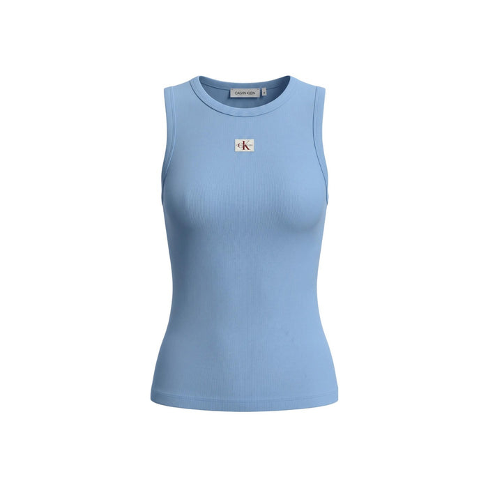 Image 2 : Débardeur Calvin Klein Jeans bleu azur femme détail col rond — delvale