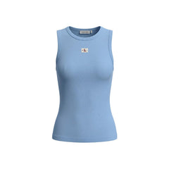 Image 2 : Débardeur Calvin Klein Jeans bleu azur femme détail col rond — delvale