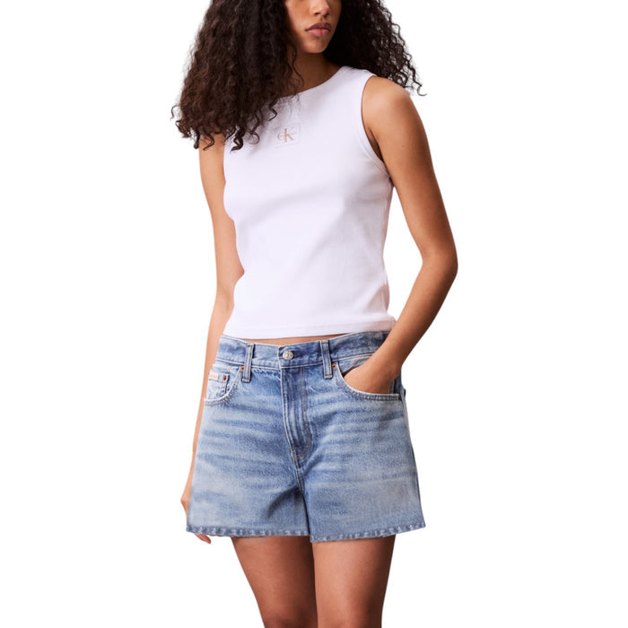 Image 5 : Débardeur Calvin Klein Jeans bleu azur femme détail matière coton élasthanne — delvale