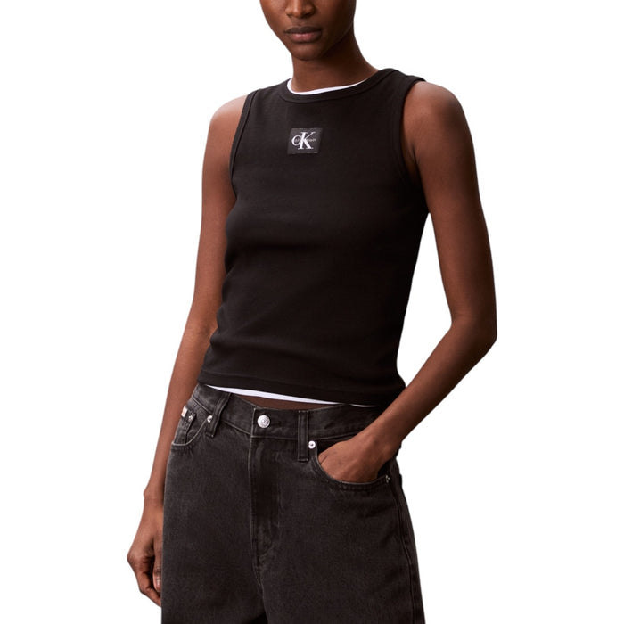 Image 6 : Débardeur Calvin Klein Jeans bleu azur femme vue de profil coupe moderne — delvale