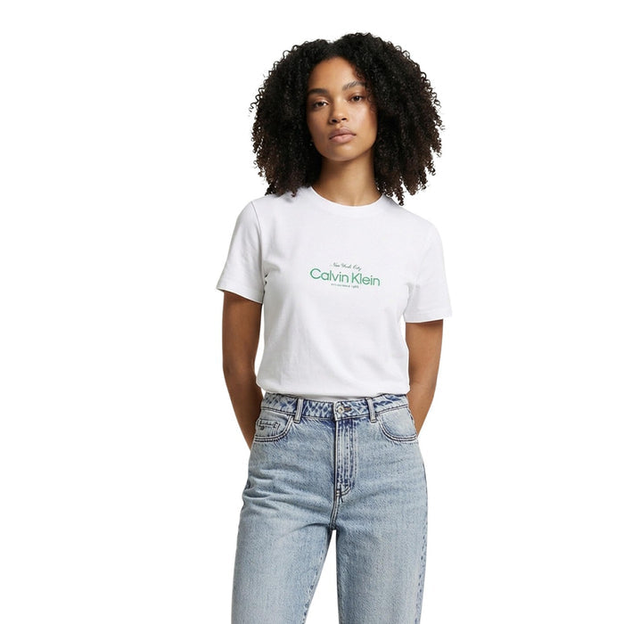 Image 1 : T-shirt Calvin Klein Jeans femme blanc avec logo signature, col rond et manches courtes — Delvale