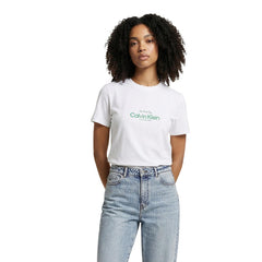 Image 1 : T-shirt Calvin Klein Jeans femme blanc avec logo signature, col rond et manches courtes — Delvale