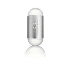 Flacon Carolina Herrera 212 Woman Eau de Toilette Femme 100ml capsule ovale blanc laiteux bandeau argenté brossé avec reflet, vue de face